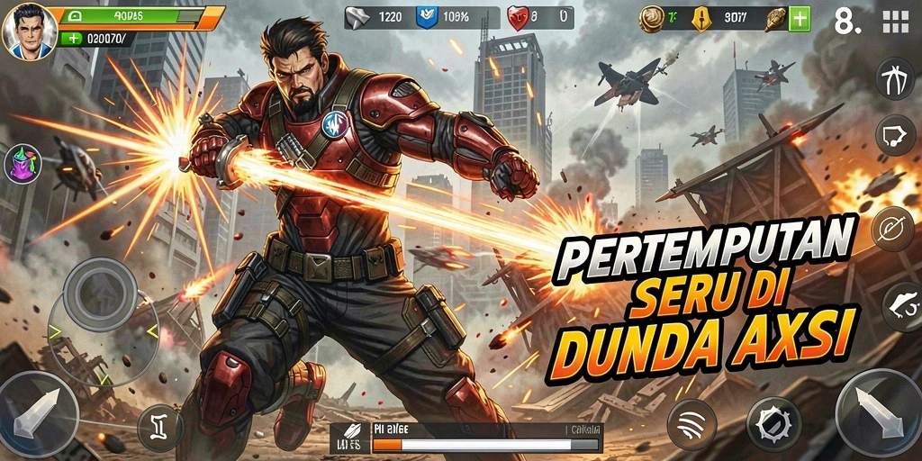 Tampilan gameplay aksi yang mendebarkan dan penuh warna.