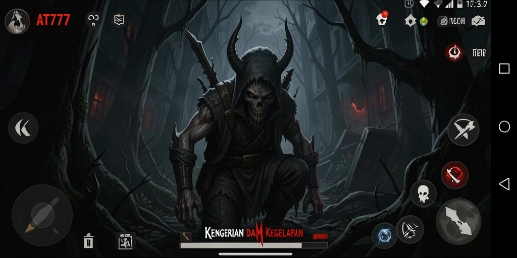 Tampilan gameplay AT777 dengan suasana horor yang mendalam.