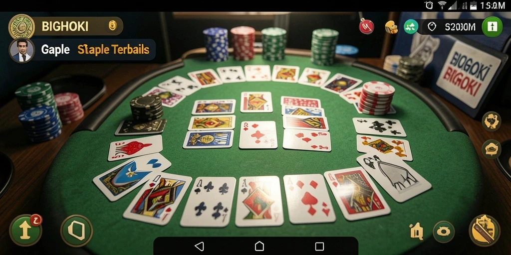 Tampilan gameplay BIGHOKI dengan kartu Gaple yang menarik.