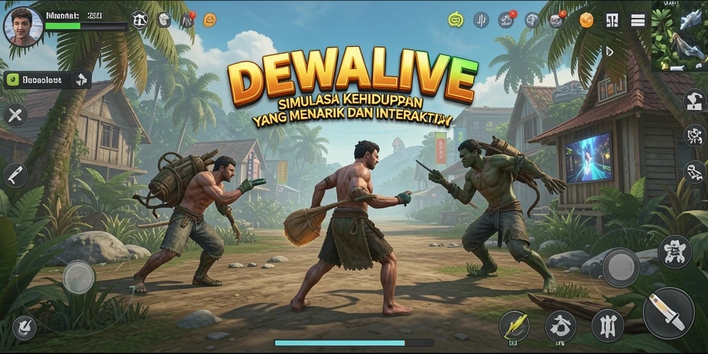 Screenshot gameplay <strong>DEWALIVE</strong> yang menampilkan karakter dan lingkungan interaktif.