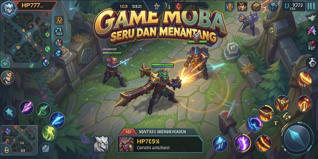 Tampilan gameplay seru di HP777 dengan aksi MOBA yang mendebarkan.