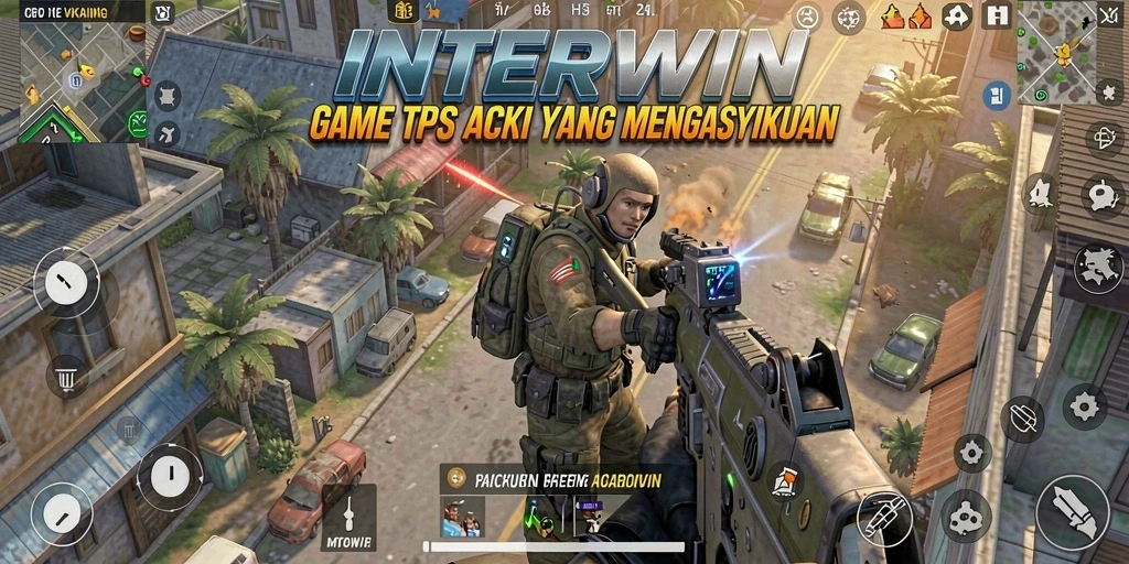 Tangkapan layar permainan INTERWIN menunjukkan aksi tembak-menembak yang seru.