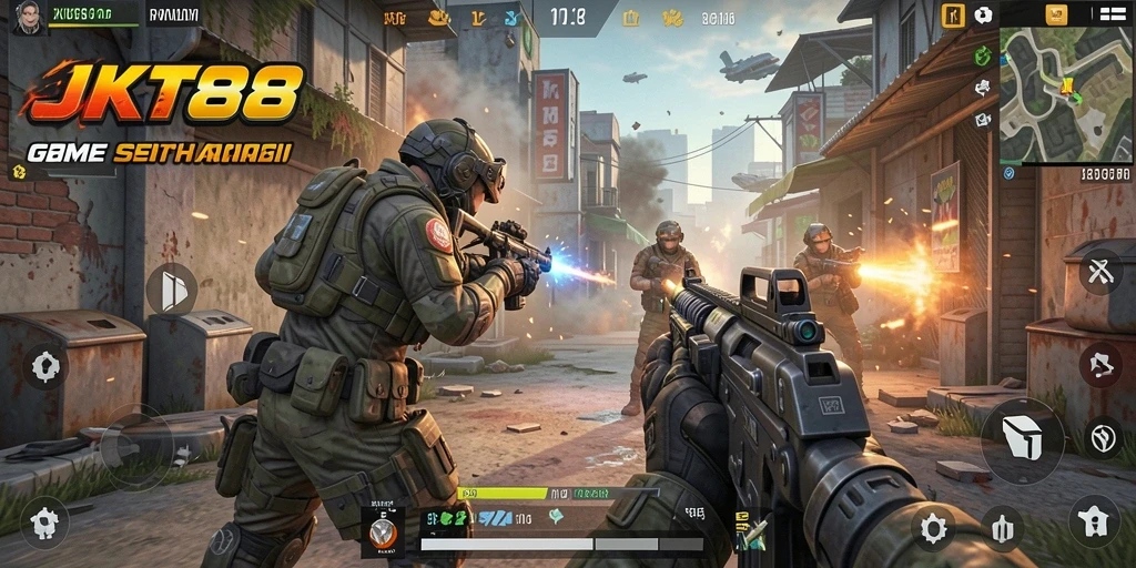 Gameplay menegangkan JKT88 dengan berbagai senjata dan strategi.