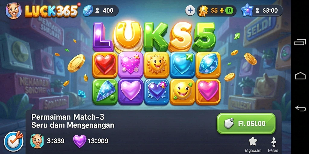 Tampilan gameplay seru LUCK365 dengan elemen Match-3 yang menarik.