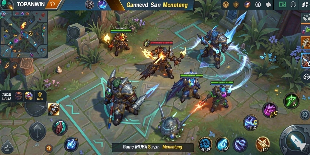 Screenshot gameplay TOPANWIN dengan aksi seru di arena MOBA.