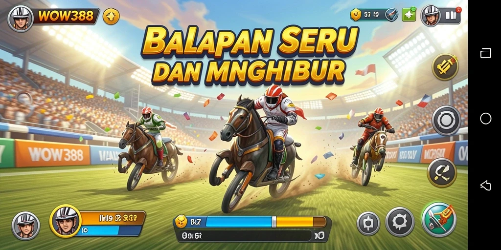 Tampilan gameplay WOW388 dengan balapan yang mendebarkan.